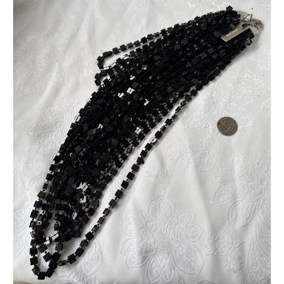 Chicos Black Sequin 16" Long Layered Stacked Statement Necklace NEW - Picture 6 of 13